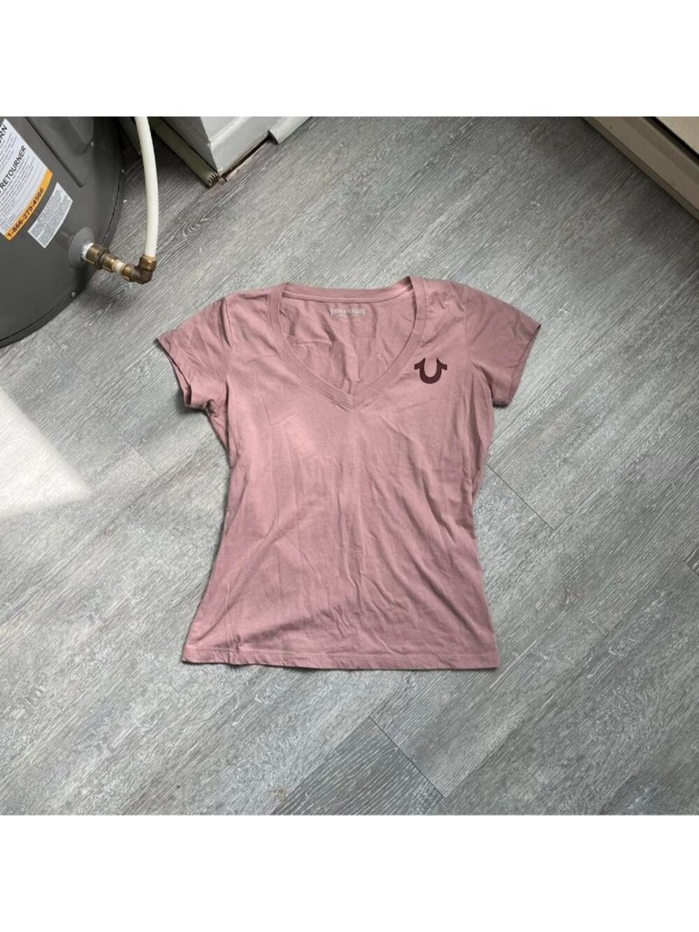 Pink / Burgundy Red True Religion Y2K Baby Tee / Top W/ Back Hit